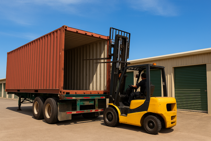 Shipping Container - Forklift unloading